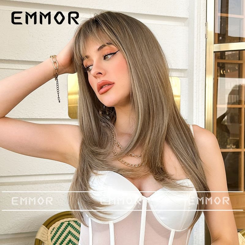 Women Fashionable Long Straight Hair Wig With Bangs