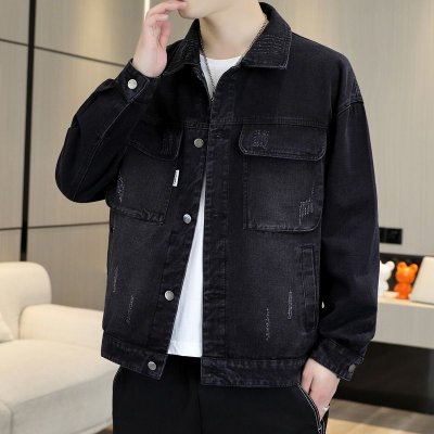 Men Fashion Casual Spring Autumn Versatile Plus Size Long Sleeve Lapel Denim Jacket