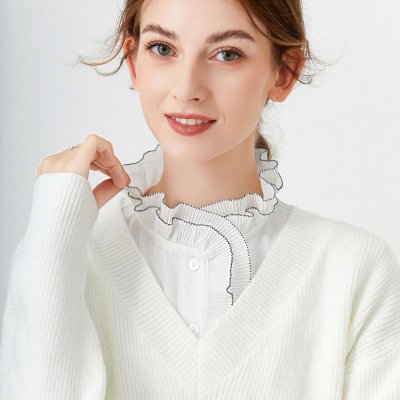 Women Fashion Creative Pleated Ruffled Stand Collar Chiffon Fake Collar