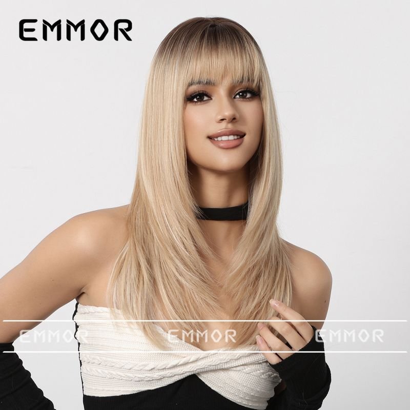 Women Fashionable Long Straight Hair Wig With Bangs