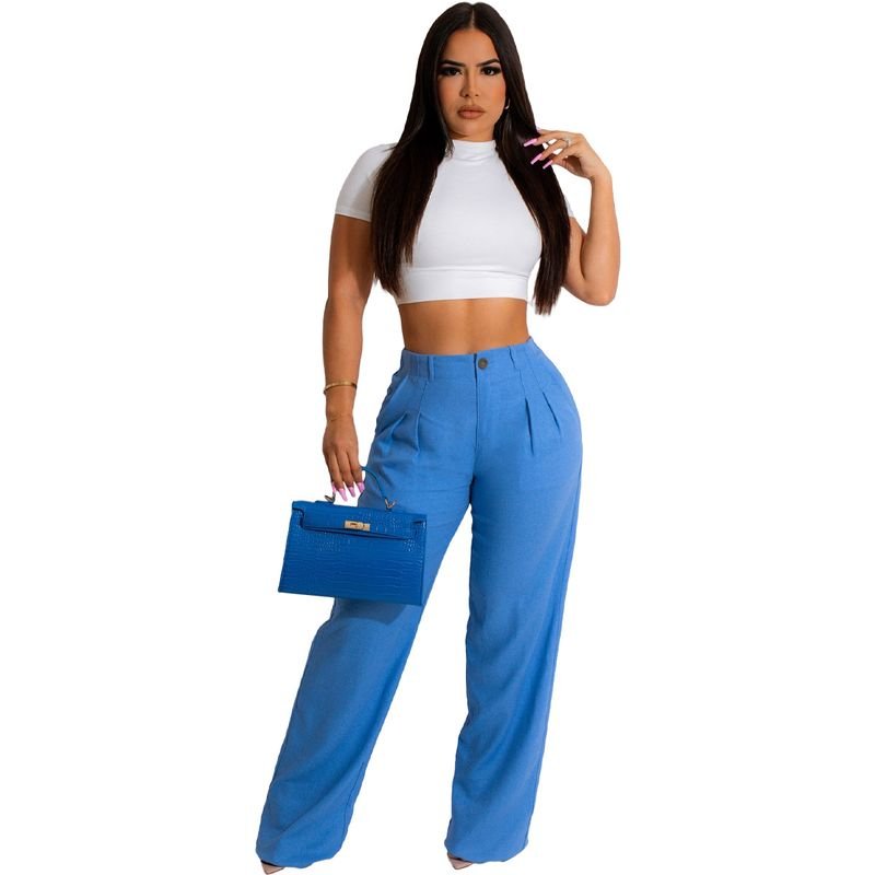 Office Chic Women Fashion Loose Straight Solid Color Casual Pants