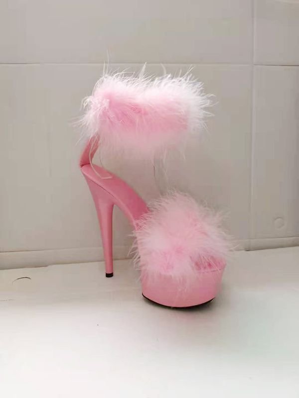 Nightclub Pole Dance Women Sexy Solid Color Plush Platform Thin Heel Sandals