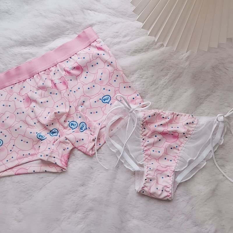 Cartoon Cute Bear Lace Semi-Transparent Couple Underwear