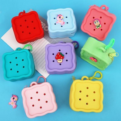 Women Casual Cute Solid Color Square Hollow Silicone Zipper Wallets