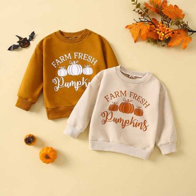 Kids Toddler Boys Girls Casual Cute Thanksgiving Pumpkin Alphabet Print Long Sleeve Sweatshirts