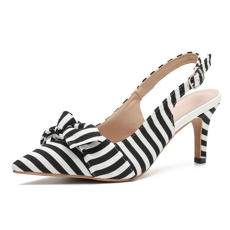 Women Fashion Plus Size Pointed Toe Stripe Bow Heel Hollow Out High Heels