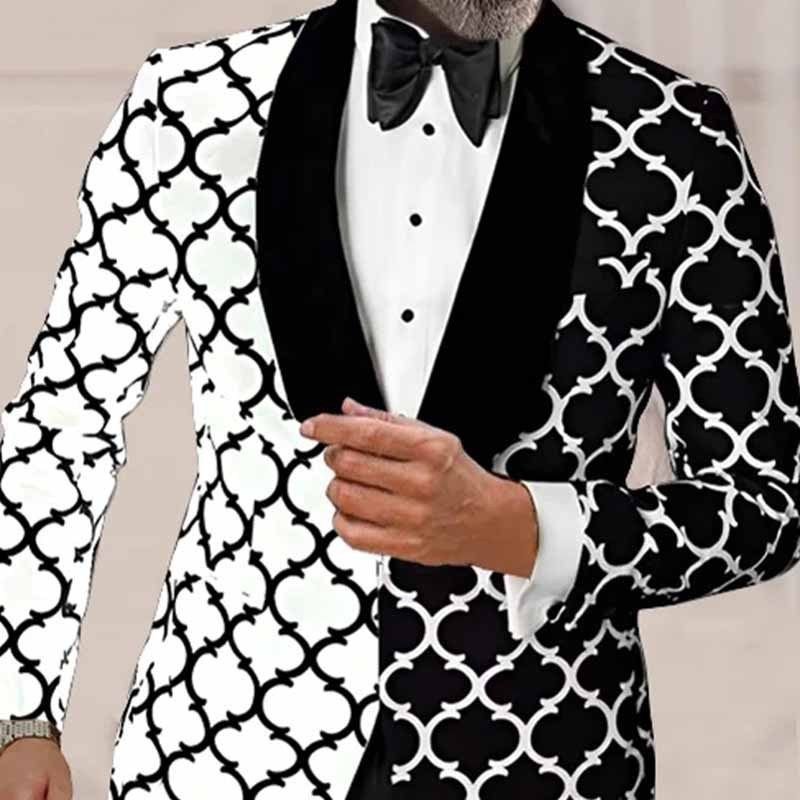 Men Fashion Casual Party Tiny Flower Print Plus Size Long Sleeve Lapel Suit