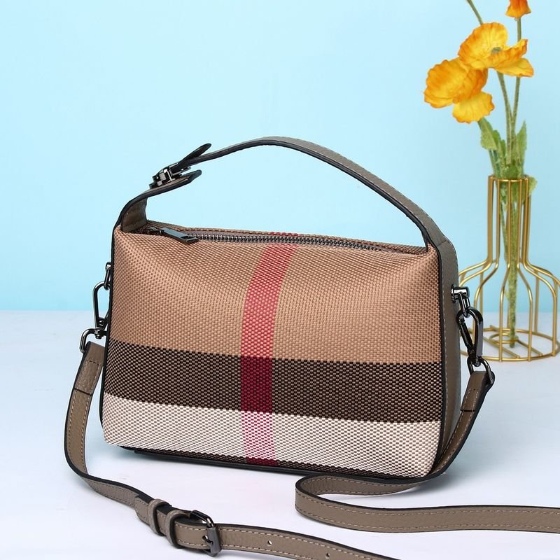 Women Casual Fashion Contrasting Color Cotton Linen Leather Pillow Bag