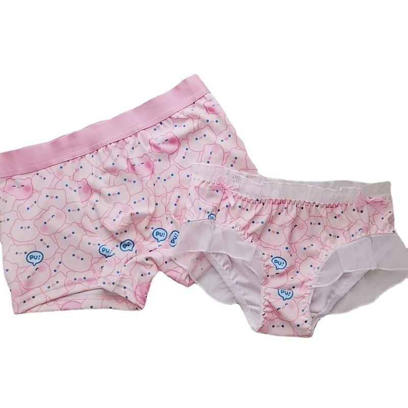 Cartoon Cute Bear Lace Semi-Transparent Couple Underwear