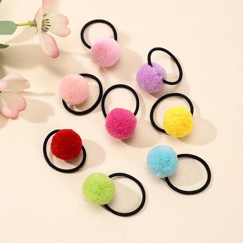 Children Kids Cute Fur Ball Hair Ring Candy Color Hair Tie Headwear