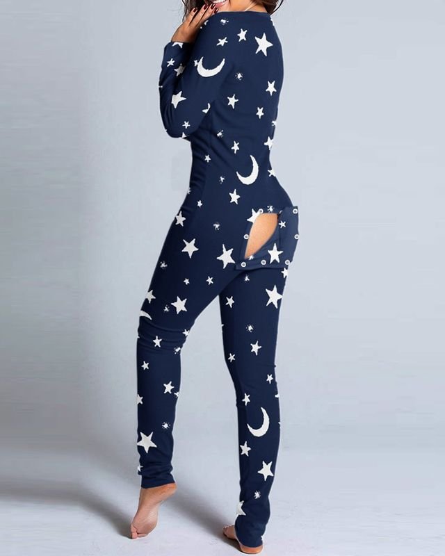 Autumn And Winter Button Adult Women Pajamas Jumpsuits