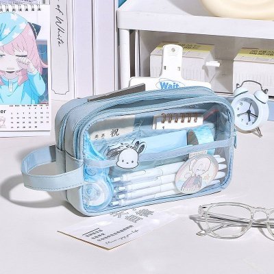 Simple Transparent Large Capacity Zipper Pencil Case Student Stationery