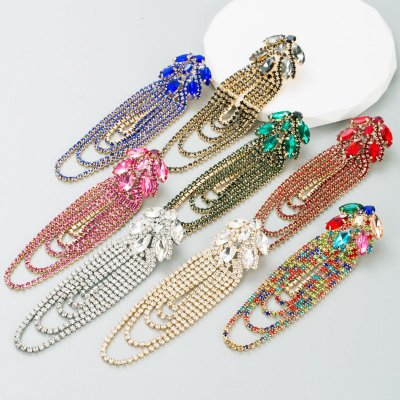 Fashion Exaggerated Alloy Rhinestone Tassel Earrings