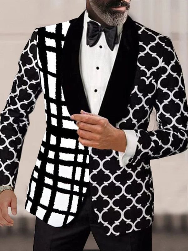 Men Fashion Casual Party Tiny Flower Print Plus Size Long Sleeve Lapel Suit