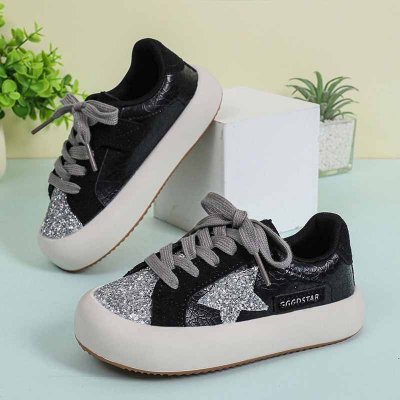 Kids Unisex Casual Cute Sports Star Pattern Round-Toe Lace-Up Sneakers