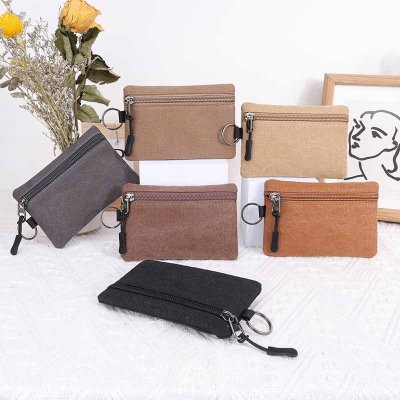 Women Fashion Casual Solid Color Canvas Zipper Wallets