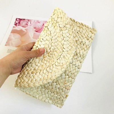 Women Pastoral Woven Design Straw Purse Clutch Bag