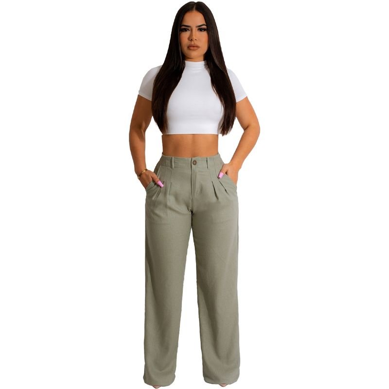 Office Chic Women Fashion Loose Straight Solid Color Casual Pants