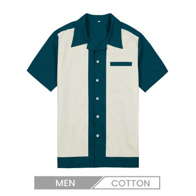 Men Casual Color Contrast Single-Breasted Short-Sleeved Custom Bowling Shirt