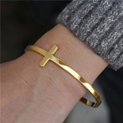 Hip-Hop Jewelry Stainless Steel Cross Open Bracelet Bangle