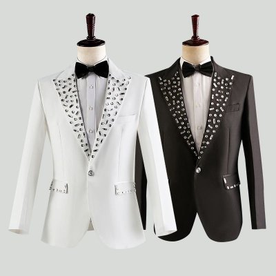 Men Fashion Casual Party Solid Color Rhinestone Long Sleeve V Neck Suit Trousers Set