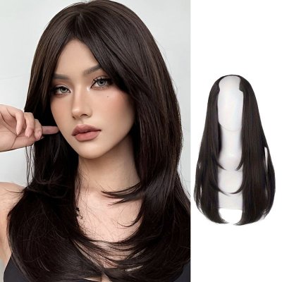 Wig Long Straight Hair V-Shaped One-Piece Hair Patch Extension