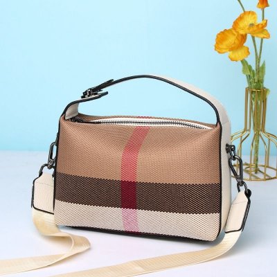 Women Casual Fashion Contrasting Color Cotton Linen Leather Pillow Bag