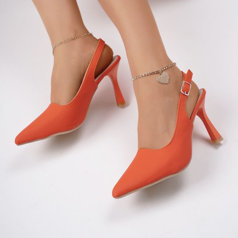 Summer Women Fashion Plus Size Solid Color Pointed Toe Heel Hollow Buckle High Heels