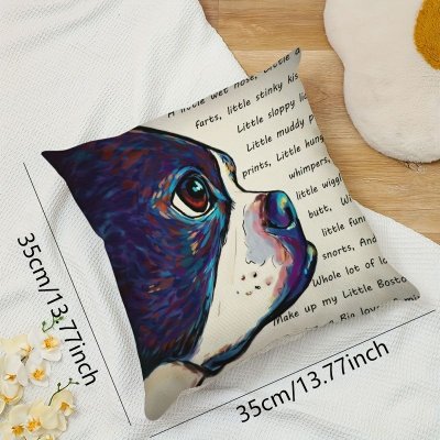 Simple Fashion Cartoon Pug Letter Linen Single-Sided Printed Home Sofa Cushion Cover