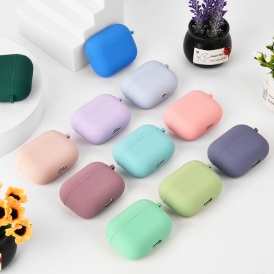 Women Simple Solid Color PC Flannel Thickened Apple Bluetooth Headset Case