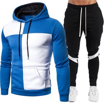 Men Casual Sports Commuter Color Matching Long Sleeve Hoodies Trousers Sets