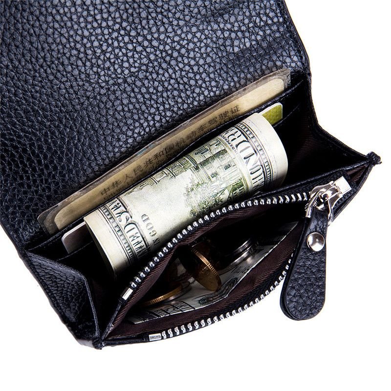 Women Leather Solid Color Zipper Clasp Wallets