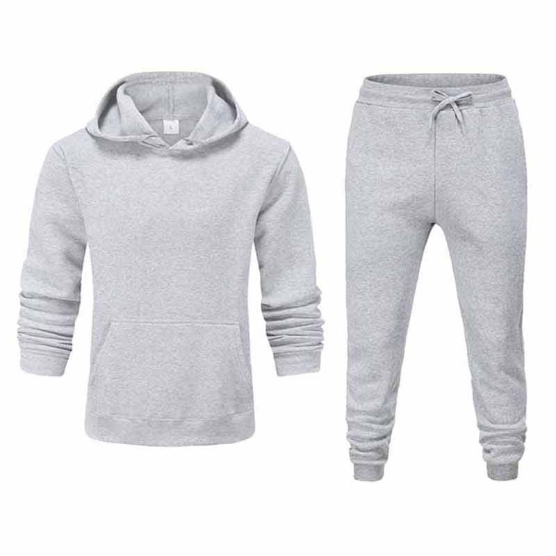 Men Fashion Casual Basic Solid Color Long Sleeve Hoodies Pants Sets