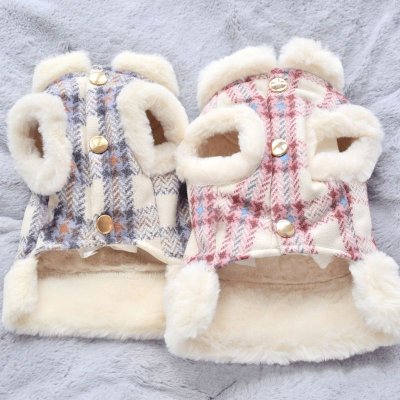 Autumn And Winter Pet Dog Cat Warm Fleece-Lined Tragable Plaid Vest