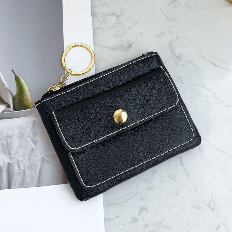 Women Fashion Casual Solid Color PU Zipper Wallets