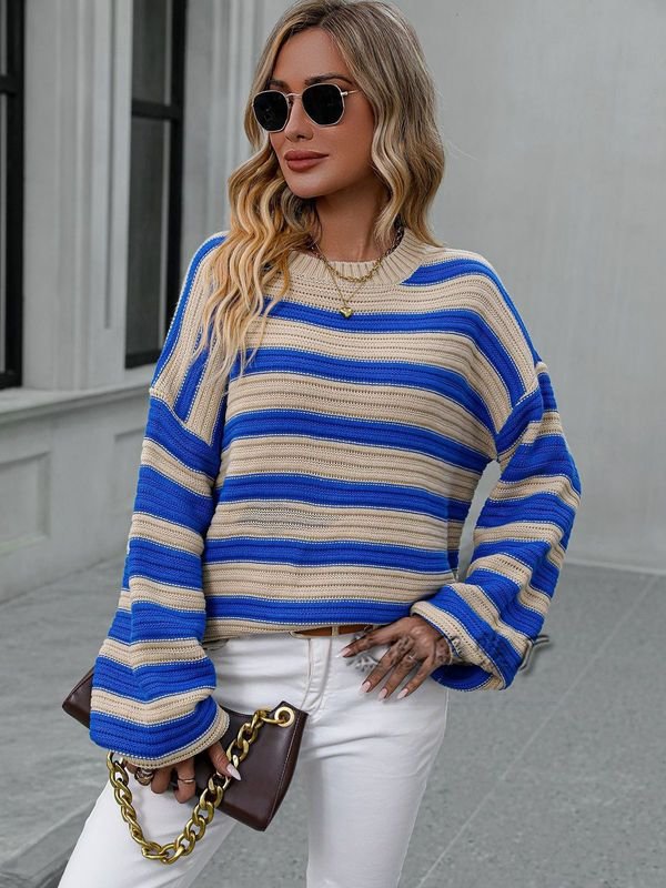 Autumn And Winter Women Fashion Stripe Knitted Sweater
