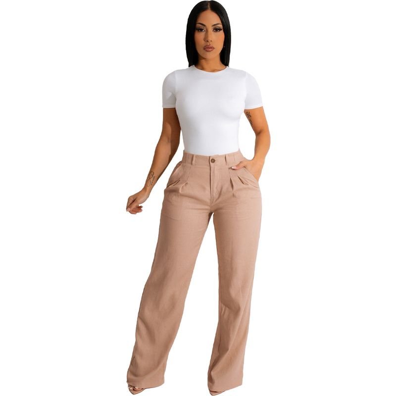 Office Chic Women Fashion Loose Straight Solid Color Casual Pants