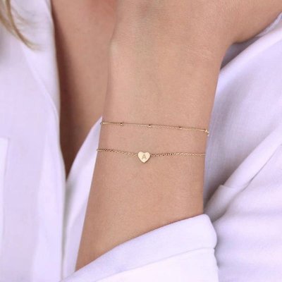 Women Fashion Double Heart Shaped 26 English Alphabet Bracelet