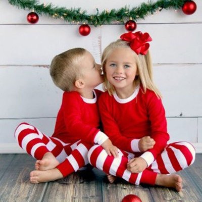 Kids Toddler Boys Girls Casual Cute Christmas Long Sleeve Round Neck Top Stripe Trousers House Pajamas Sets