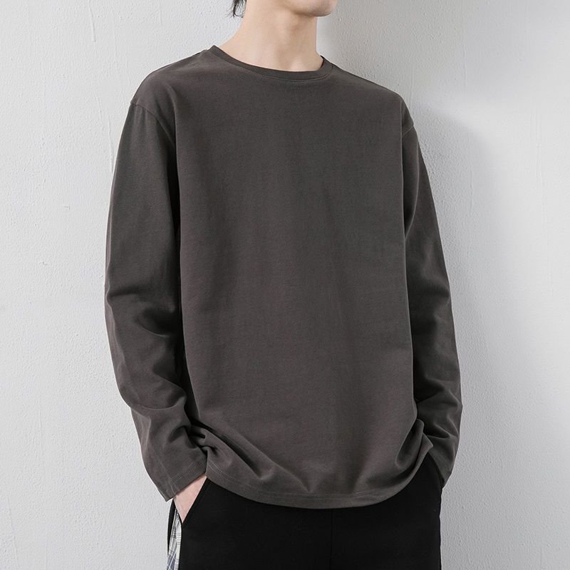 Men Basic Casual Solid Color Plus Size Long Sleeve Round Neck T-Shirt