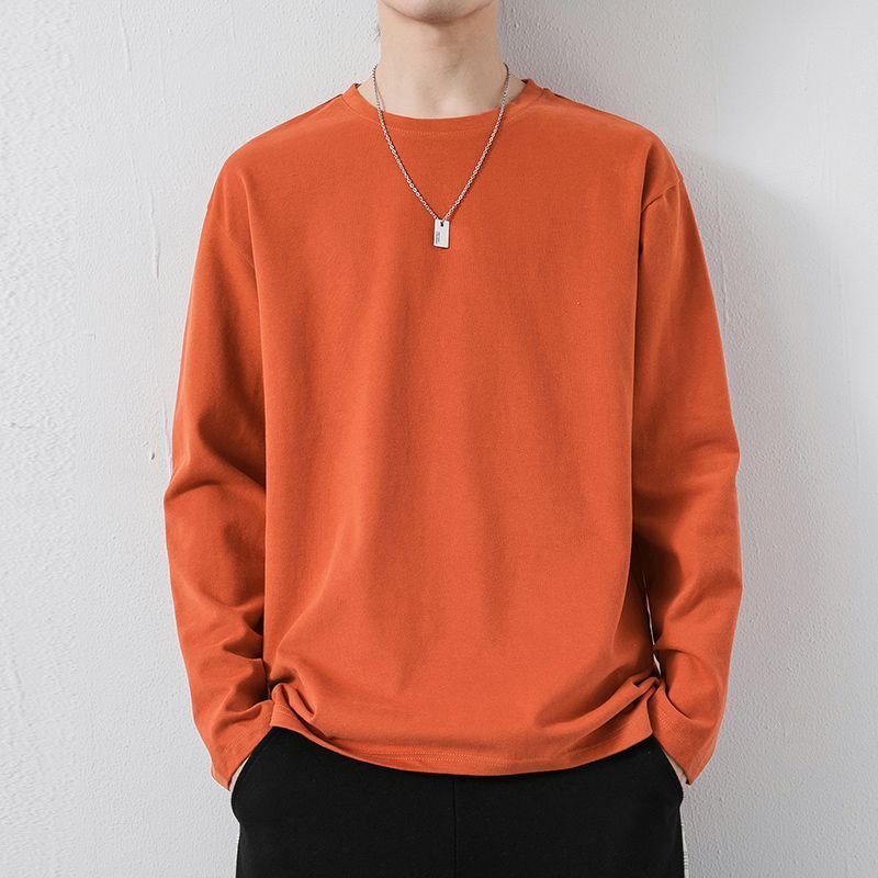 Men Basic Casual Solid Color Plus Size Long Sleeve Round Neck T-Shirt