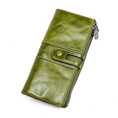 Woemn Retro Solid Color Bifold Zipper Leather Purse