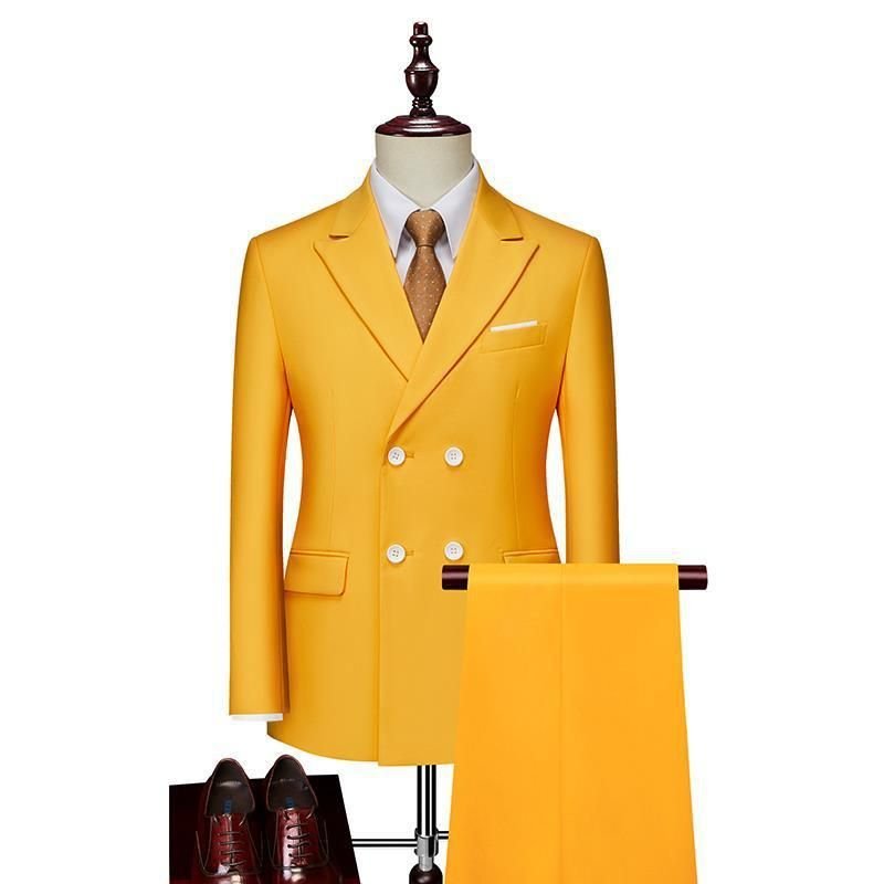 Men Wedding Solid Color Plus Size Slim Fit Formal Blazers And Pants 2 Pcs Set