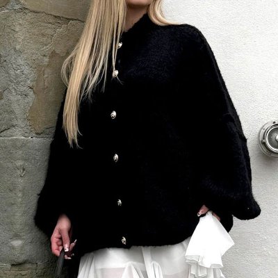 Women Fashion Solid Color Casual Vintage Cardigan Dolman Sleeve Knitted Sweater