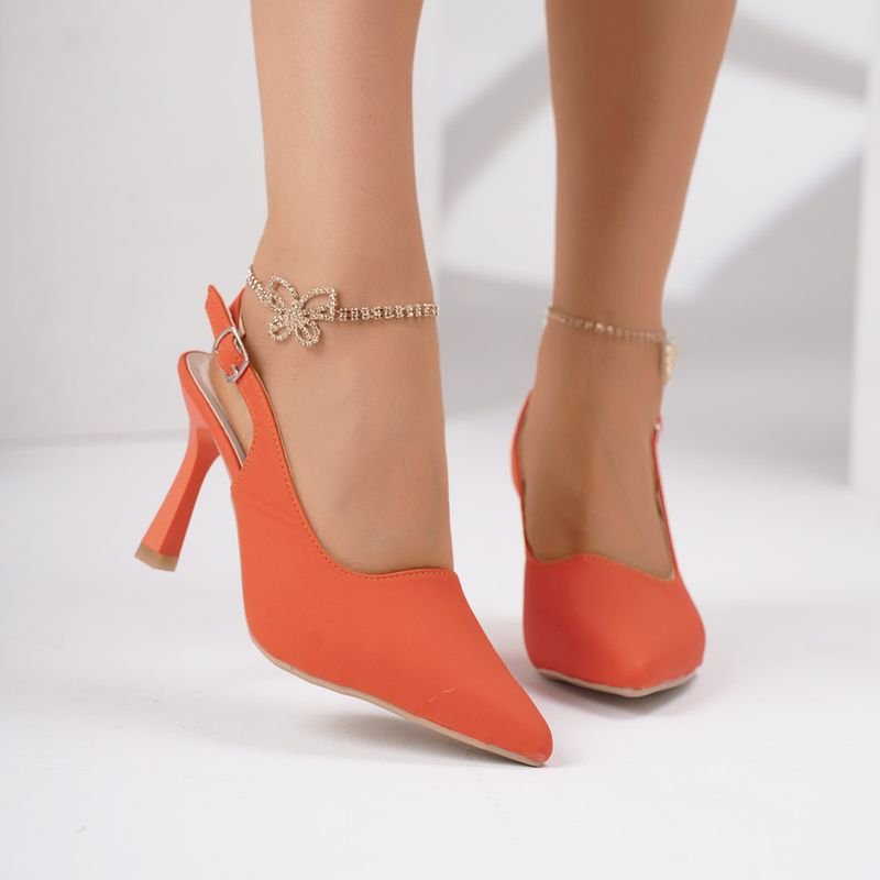 Summer Women Fashion Plus Size Solid Color Pointed Toe Heel Hollow Buckle High Heels