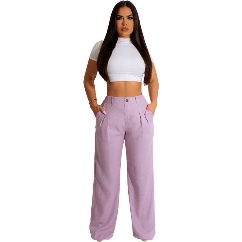 Office Chic Women Fashion Loose Straight Solid Color Casual Pants