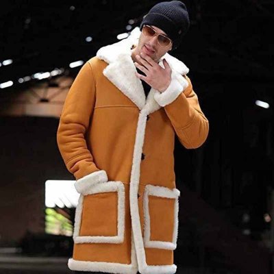 Men Fashion Casual Autumn Winter Plush Suede Thickened Plus Size Long Sleeve Lapel Coat