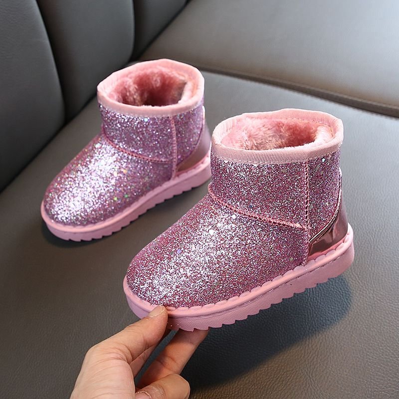 Kids Girls Winter Sequin Design Plush Snow Boots